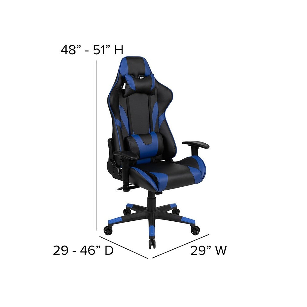 Black Gaming Desk and Blue Reclining Gaming Chair Set with Cup Holder, Headphone Hook, and Monitor/Smartphone Stand