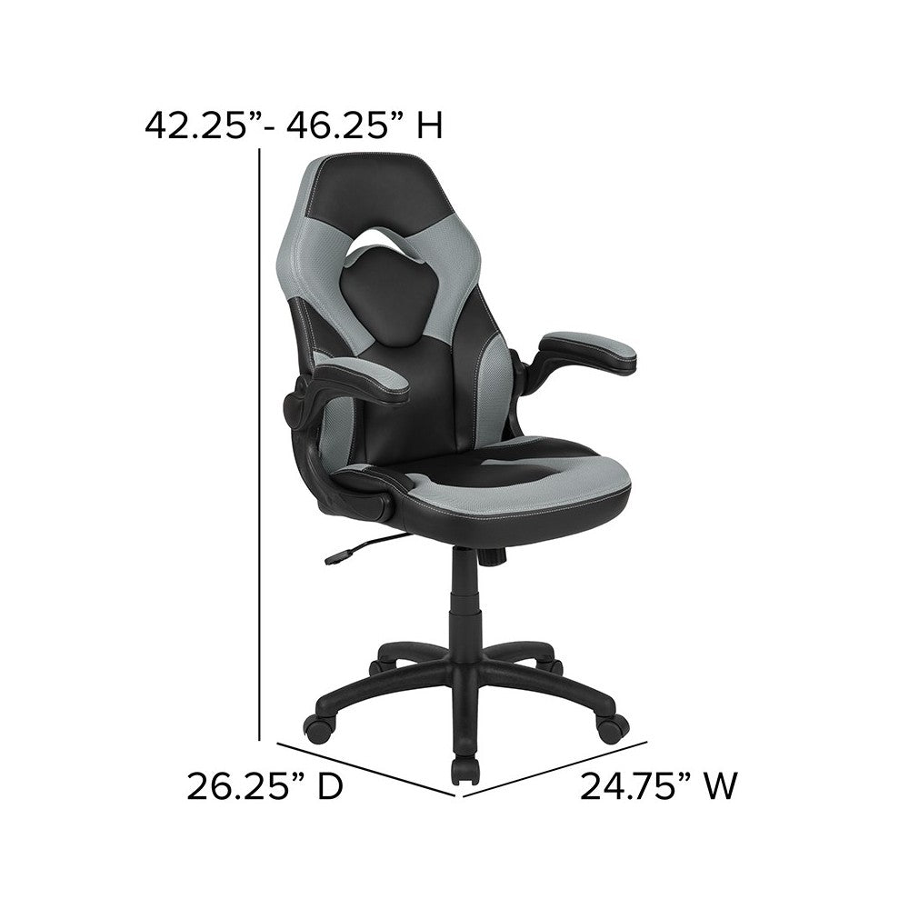 Black Gaming Desk and Gray/Black Racing Chair Set with Cup Holder, Headphone Hook & 2 Wire Management Holes