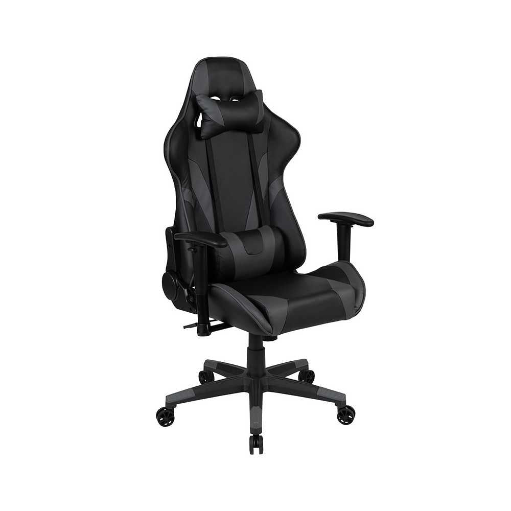 Black Gaming Desk and Gray/Black Reclining Gaming Chair Set with Cup Holder, Headphone Hook & 2 Wire Management Holes