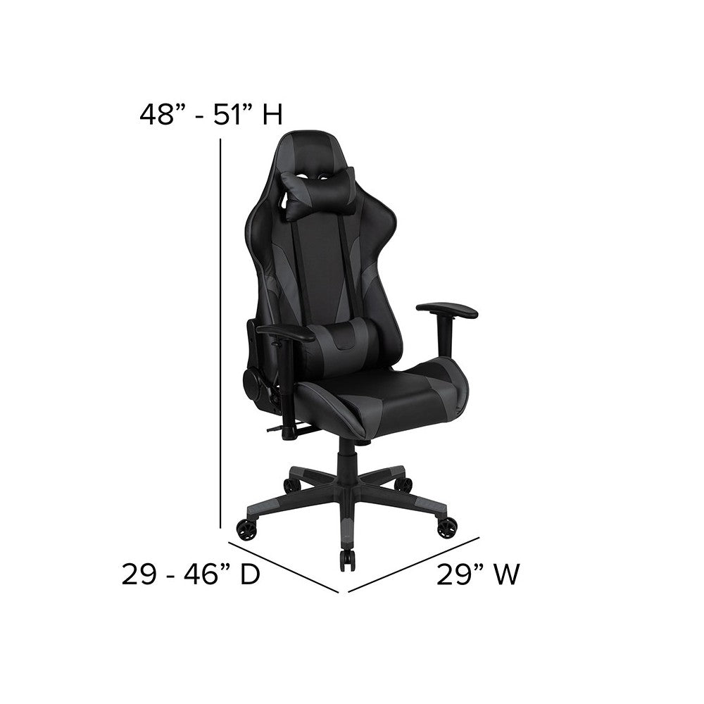 Black Gaming Desk and Gray Reclining Gaming Chair Set with Cup Holder, Headphone Hook, and Monitor/Smartphone Stand