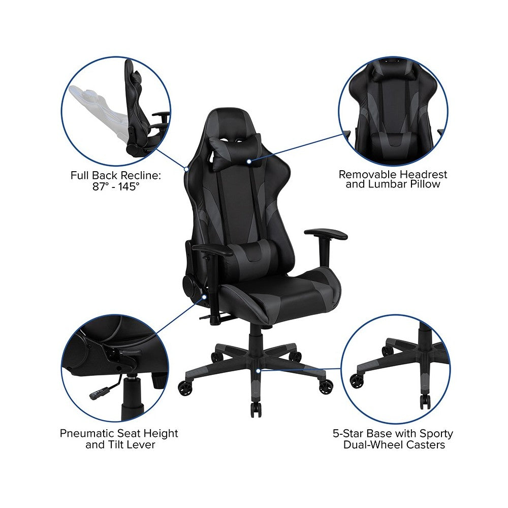 Black Gaming Desk and Gray Reclining Gaming Chair Set with Cup Holder, Headphone Hook, and Monitor/Smartphone Stand