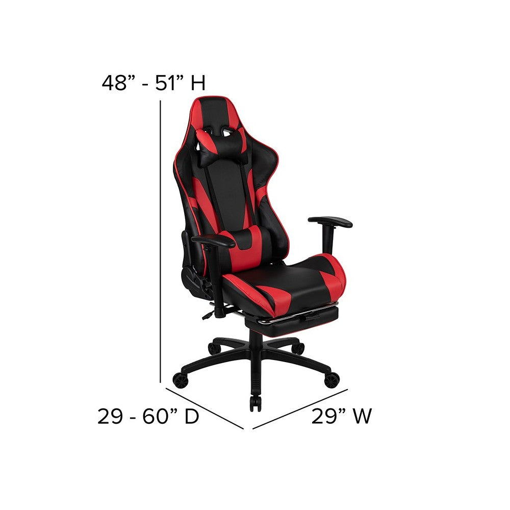 Black Gaming Desk and Red/Black Footrest Reclining Gaming Chair Set with Cup Holder, Headphone Hook & 2 Wire Management Holes