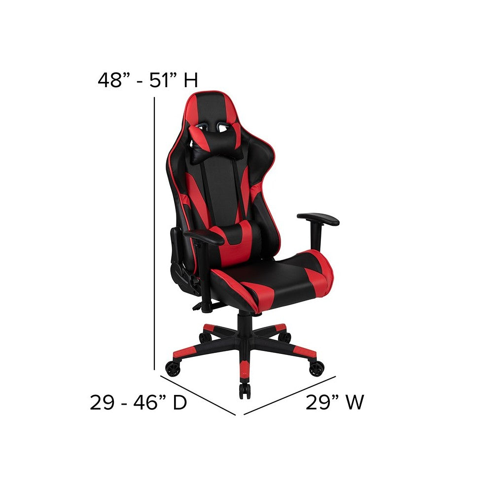 Black Gaming Desk and Red/Black Reclining Gaming Chair Set with Cup Holder, Headphone Hook, and Monitor/Smartphone Stand