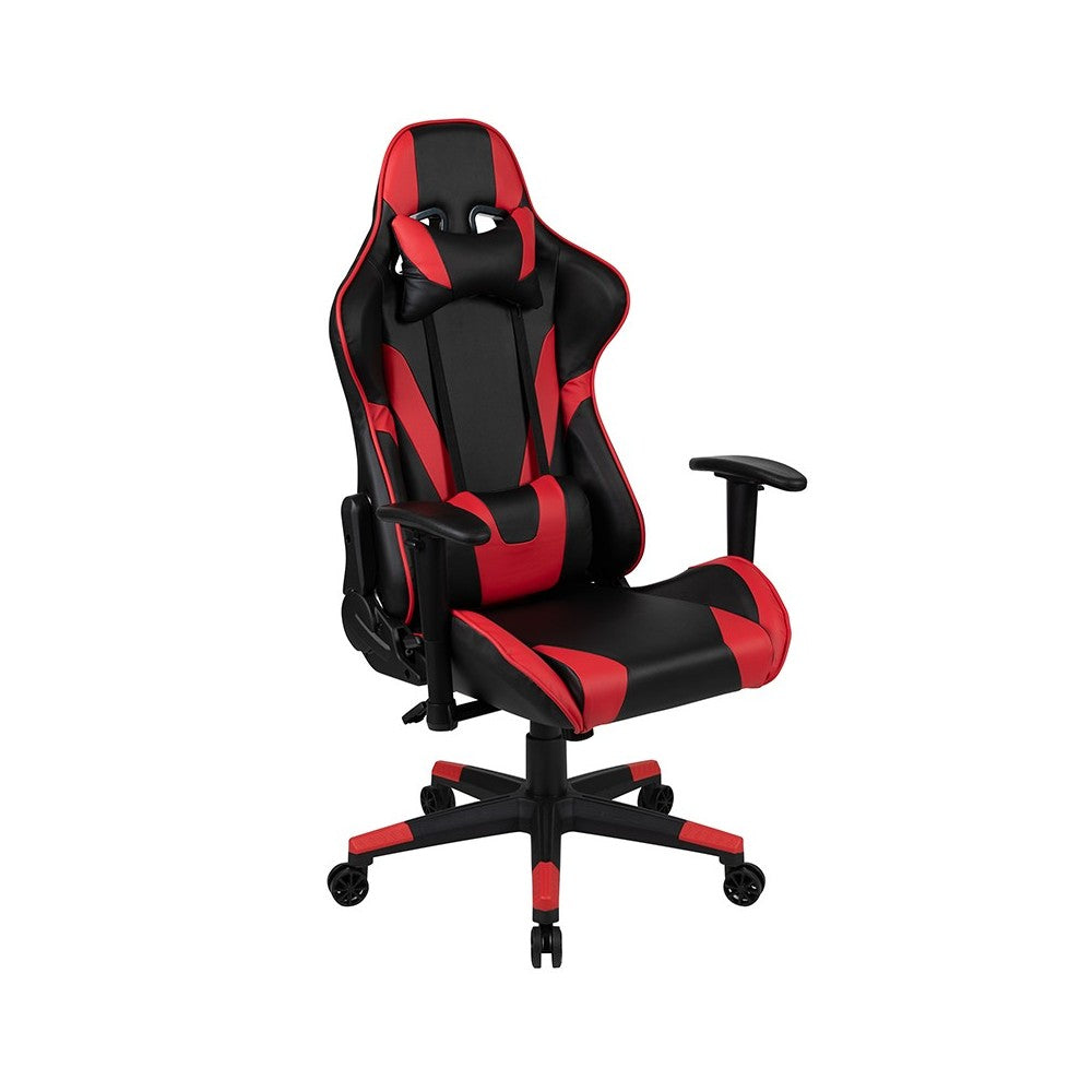 Black Gaming Desk and Red/Black Reclining Gaming Chair Set with Cup Holder, Headphone Hook, and Monitor/Smartphone Stand