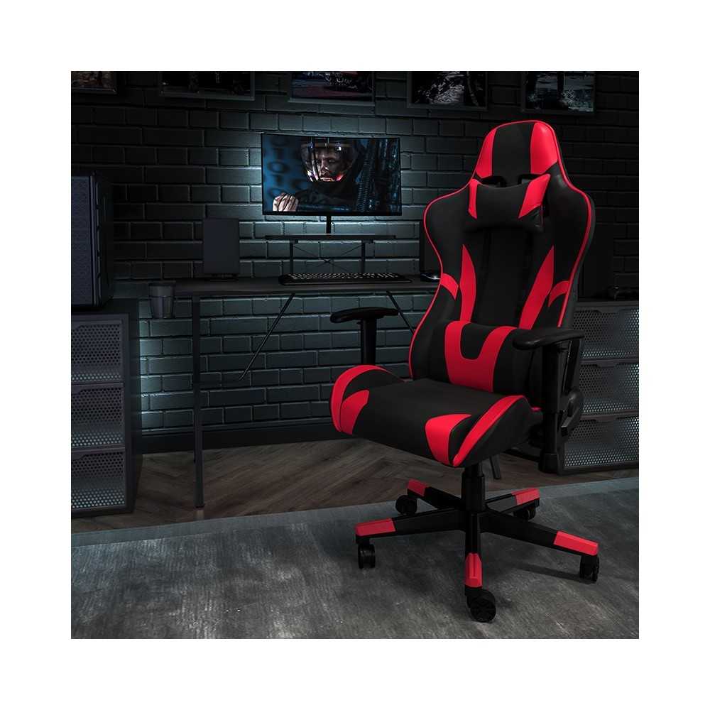 Black Gaming Desk and Red/Black Reclining Gaming Chair Set with Cup Holder, Headphone Hook, and Monitor/Smartphone Stand