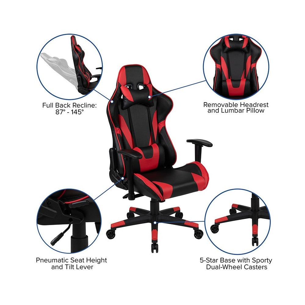 Black Gaming Desk and Red/Black Reclining Gaming Chair Set with Cup Holder, Headphone Hook, and Monitor/Smartphone Stand