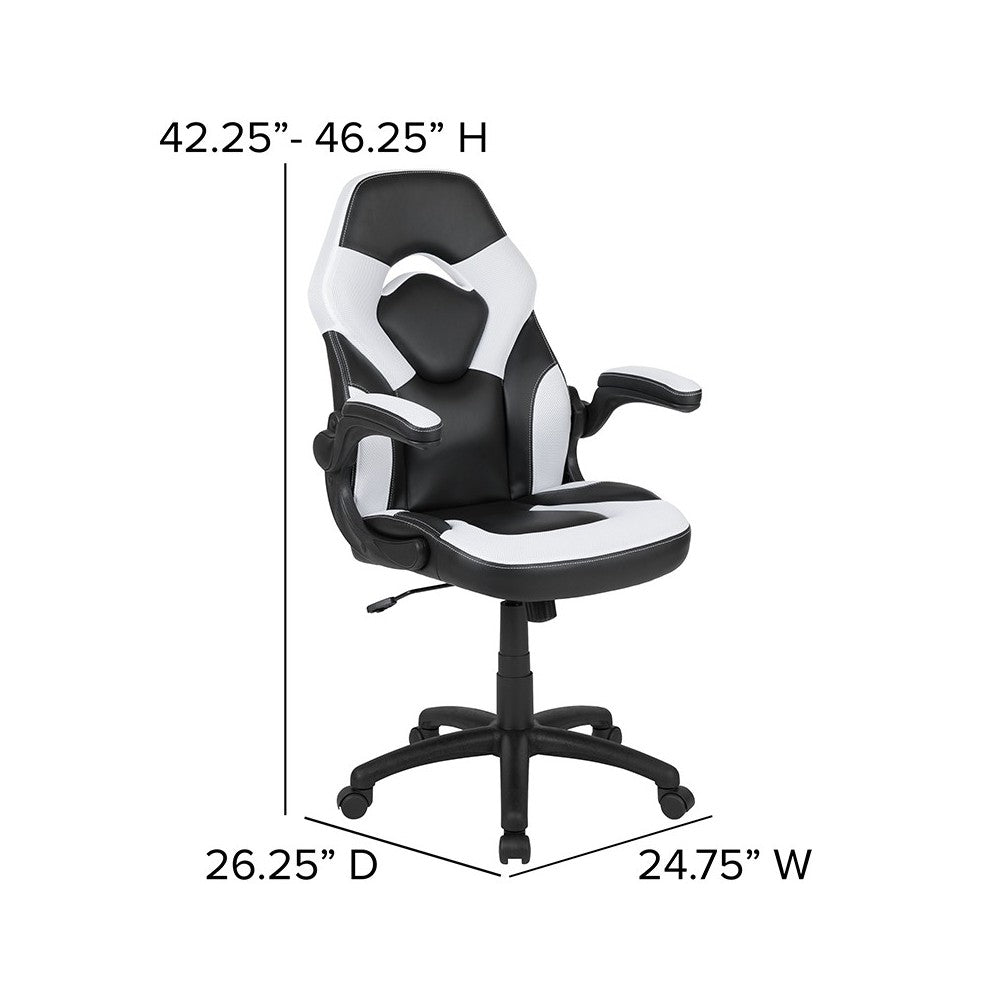 Black Gaming Desk and White/Black Racing Chair Set with Cup Holder, Headphone Hook & 2 Wire Management Holes