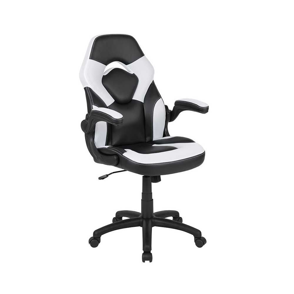 Black Gaming Desk and White/Black Racing Chair Set with Cup Holder, Headphone Hook & 2 Wire Management Holes