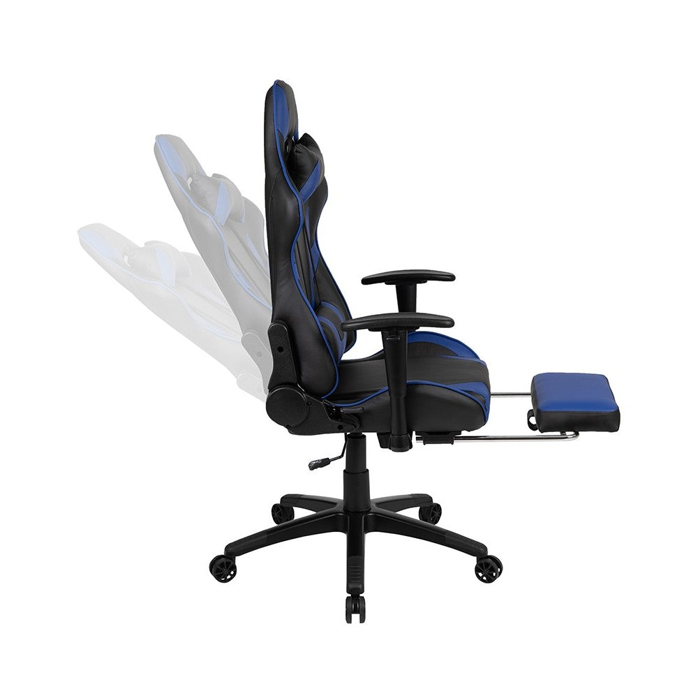 Black Gaming Desk with Cup Holder/Headphone Hook and Monitor/Smartphone Stand & Blue Reclining Gaming Chair with Footrest