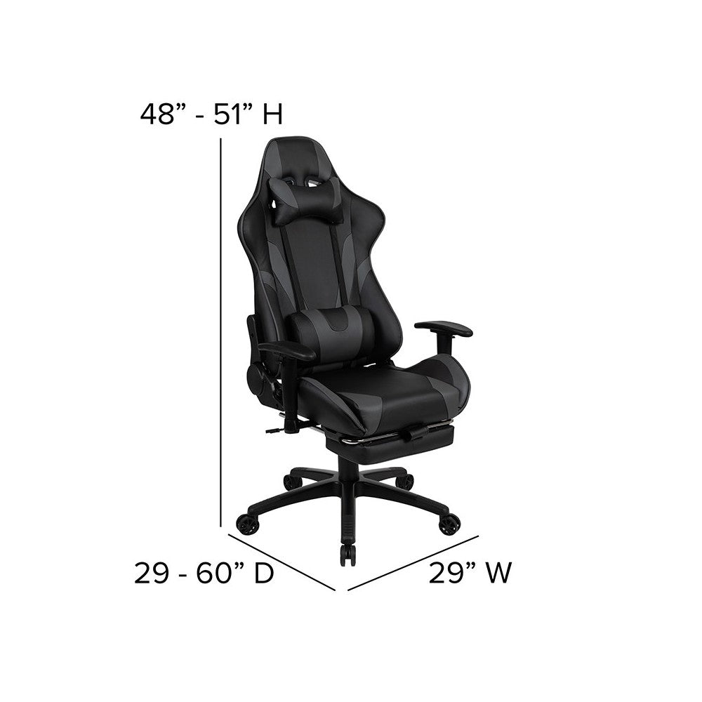 Black Gaming Desk with Cup Holder/Headphone Hook and Monitor/Smartphone Stand & Gray Reclining Gaming Chair with Footrest