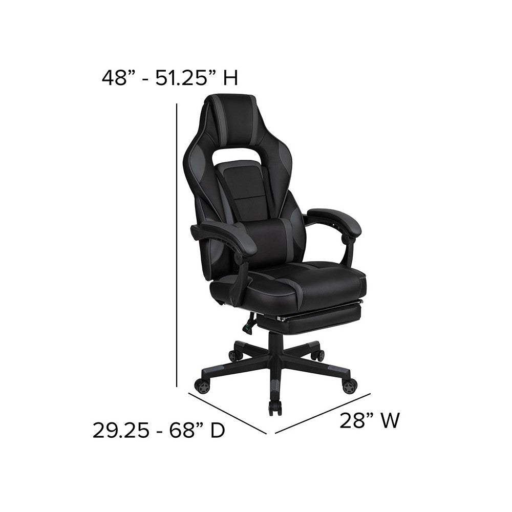 Black Gaming Desk with Cup Holder/Headphone Hook/Monitor Stand & Black Reclining Back/Arms Gaming Chair with Footrest