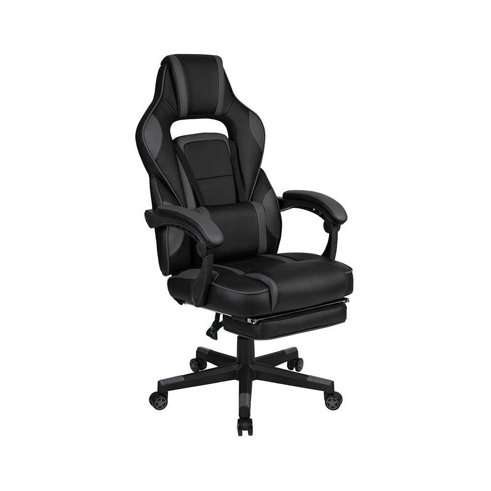 Black Gaming Desk with Cup Holder/Headphone Hook/Monitor Stand & Black Reclining Back/Arms Gaming Chair with Footrest