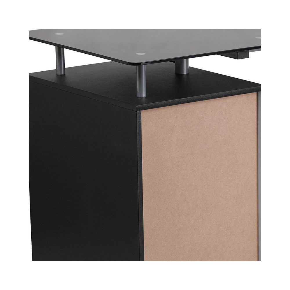 Black Glass Computer Desk with Three Drawer Pedestal