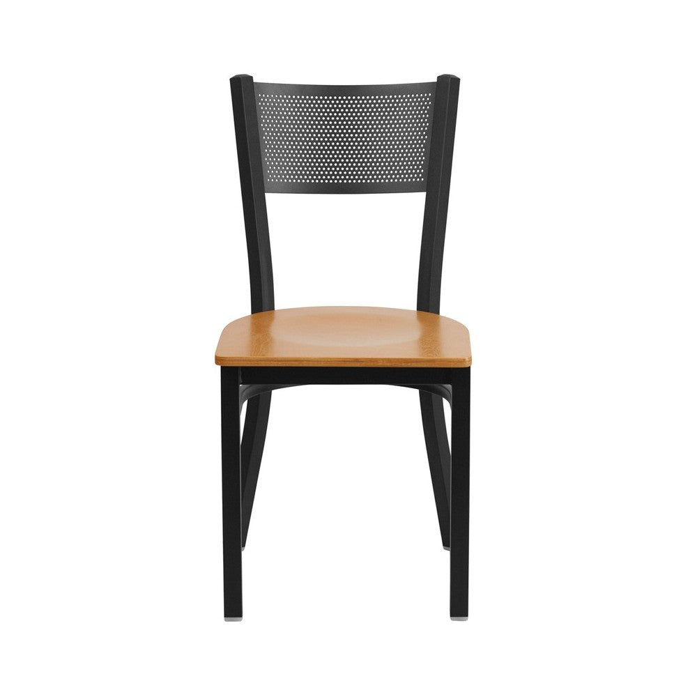 Black Grid Back Metal Restaurant Chair - Natural Wood Seat
