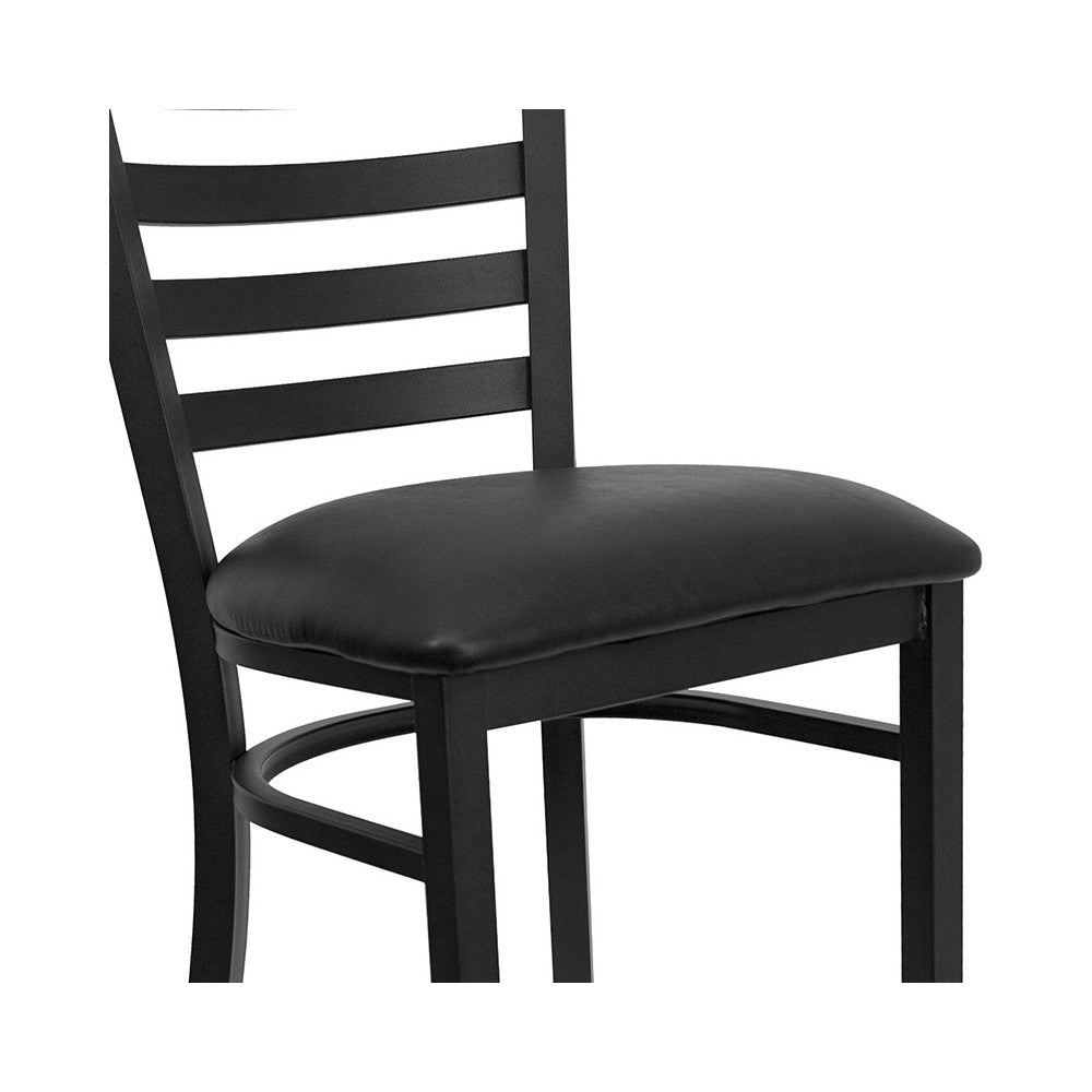 Black Ladder Back Metal Restaurant Barstool - Black Vinyl Seat