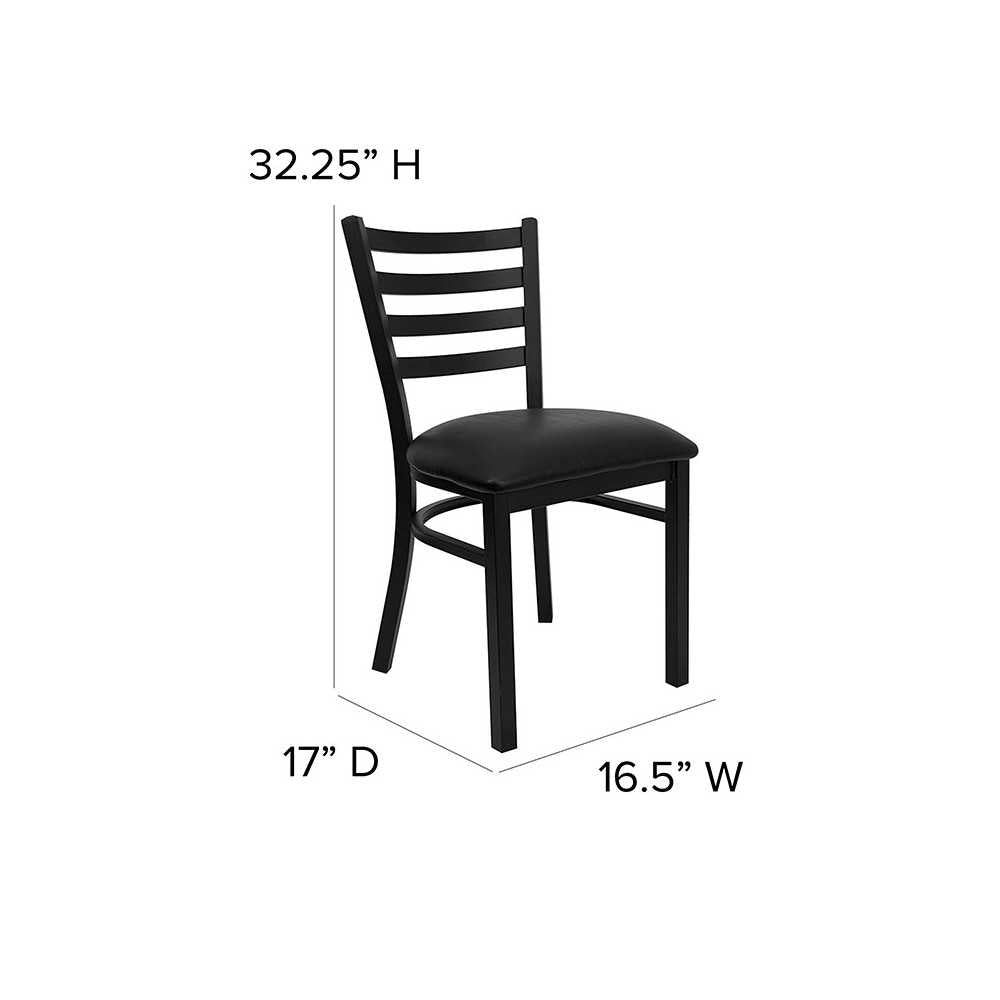 Black Ladder Back Metal Restaurant Chair - Black Vinyl Seat