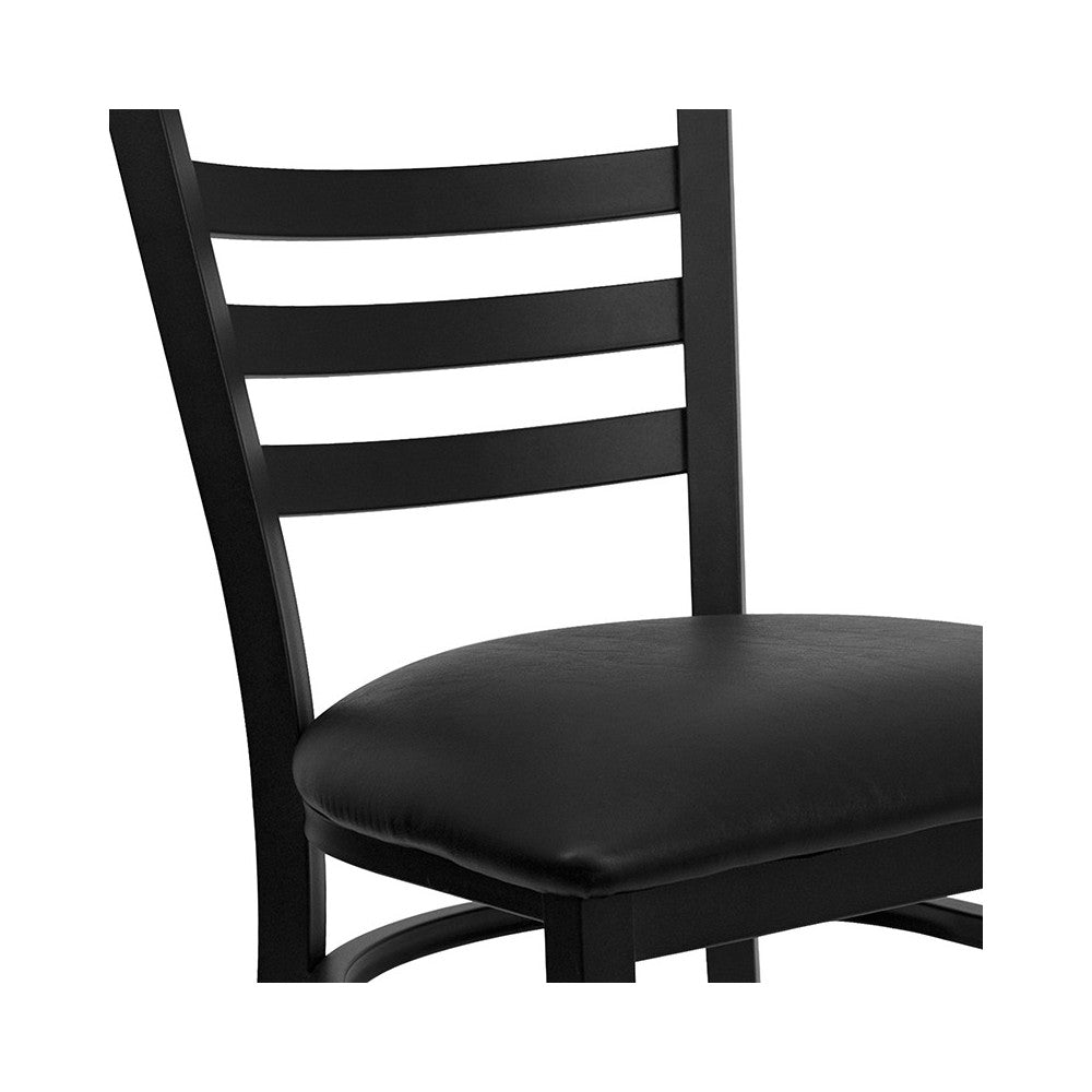 Black Ladder Back Metal Restaurant Chair - Black Vinyl Seat