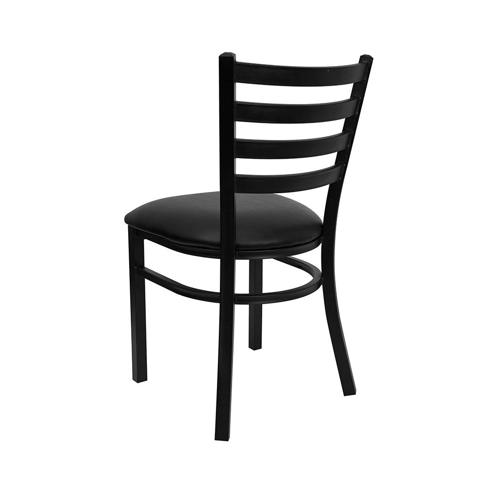 Black Ladder Back Metal Restaurant Chair - Black Vinyl Seat