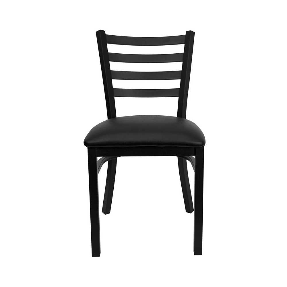 Black Ladder Back Metal Restaurant Chair - Black Vinyl Seat