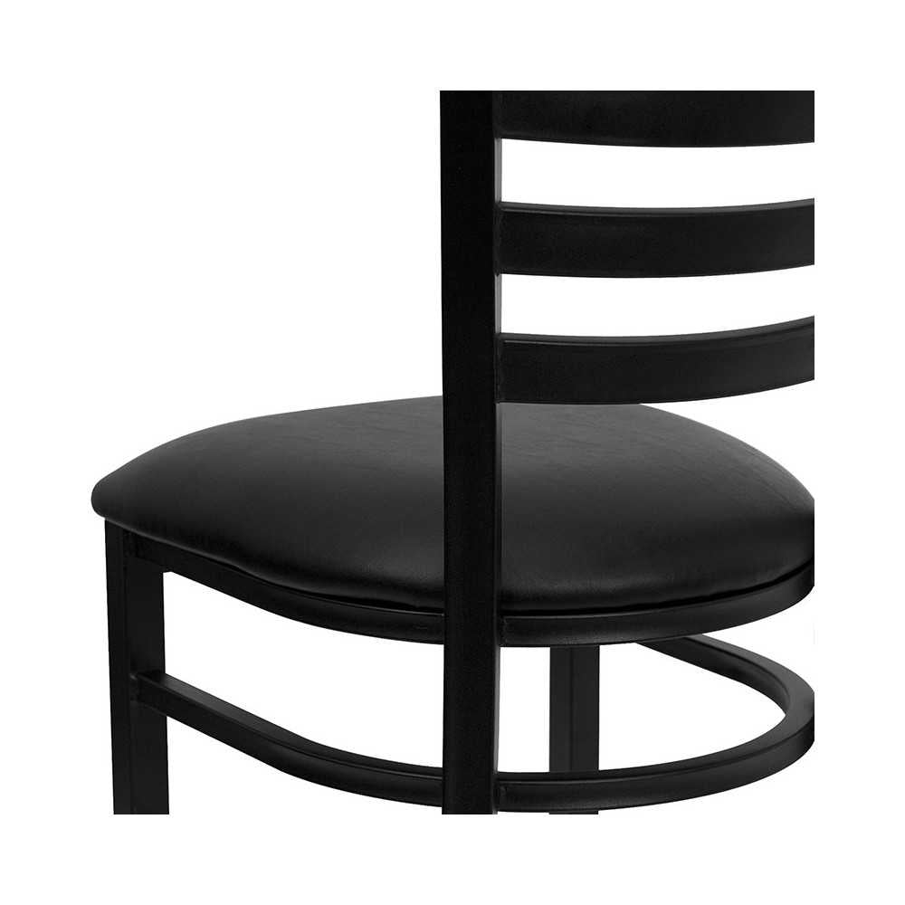 Black Ladder Back Metal Restaurant Chair - Black Vinyl Seat