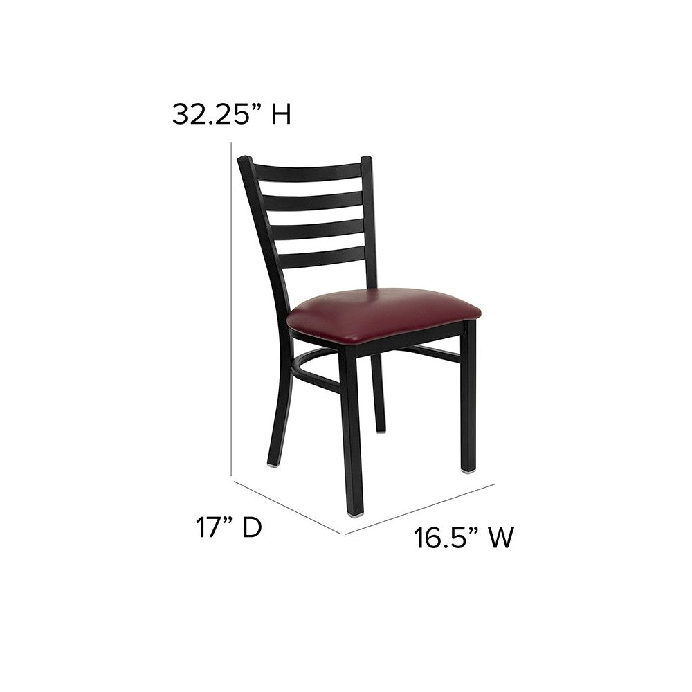 Black Ladder Back Metal Restaurant Chair - Burgundy Vinyl Seat