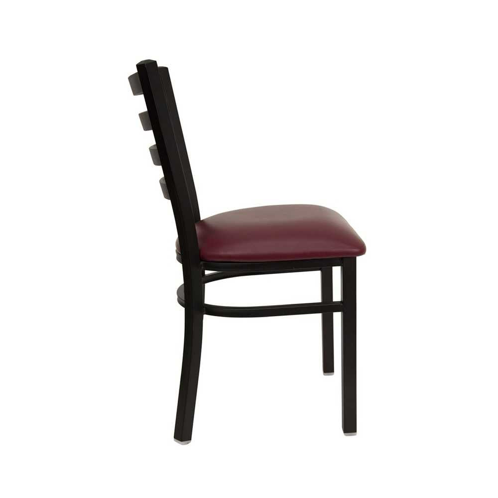 Black Ladder Back Metal Restaurant Chair - Burgundy Vinyl Seat