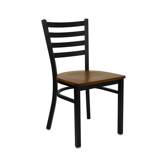 Black Ladder Back Metal Restaurant Chair - Cherry Wood Seat