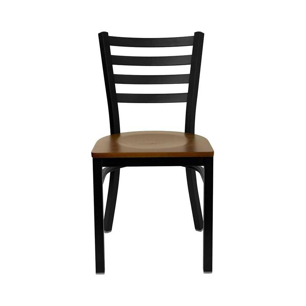 Black Ladder Back Metal Restaurant Chair - Cherry Wood Seat