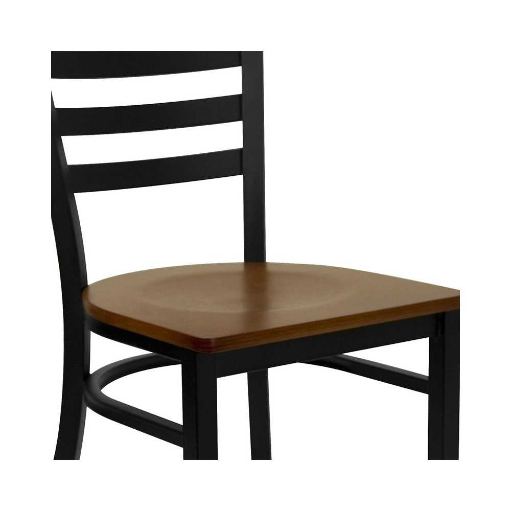 Black Ladder Back Metal Restaurant Chair - Cherry Wood Seat