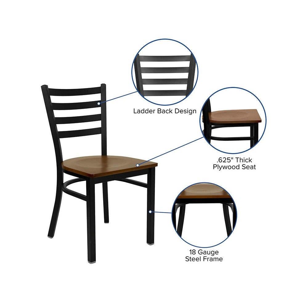 Black Ladder Back Metal Restaurant Chair - Cherry Wood Seat