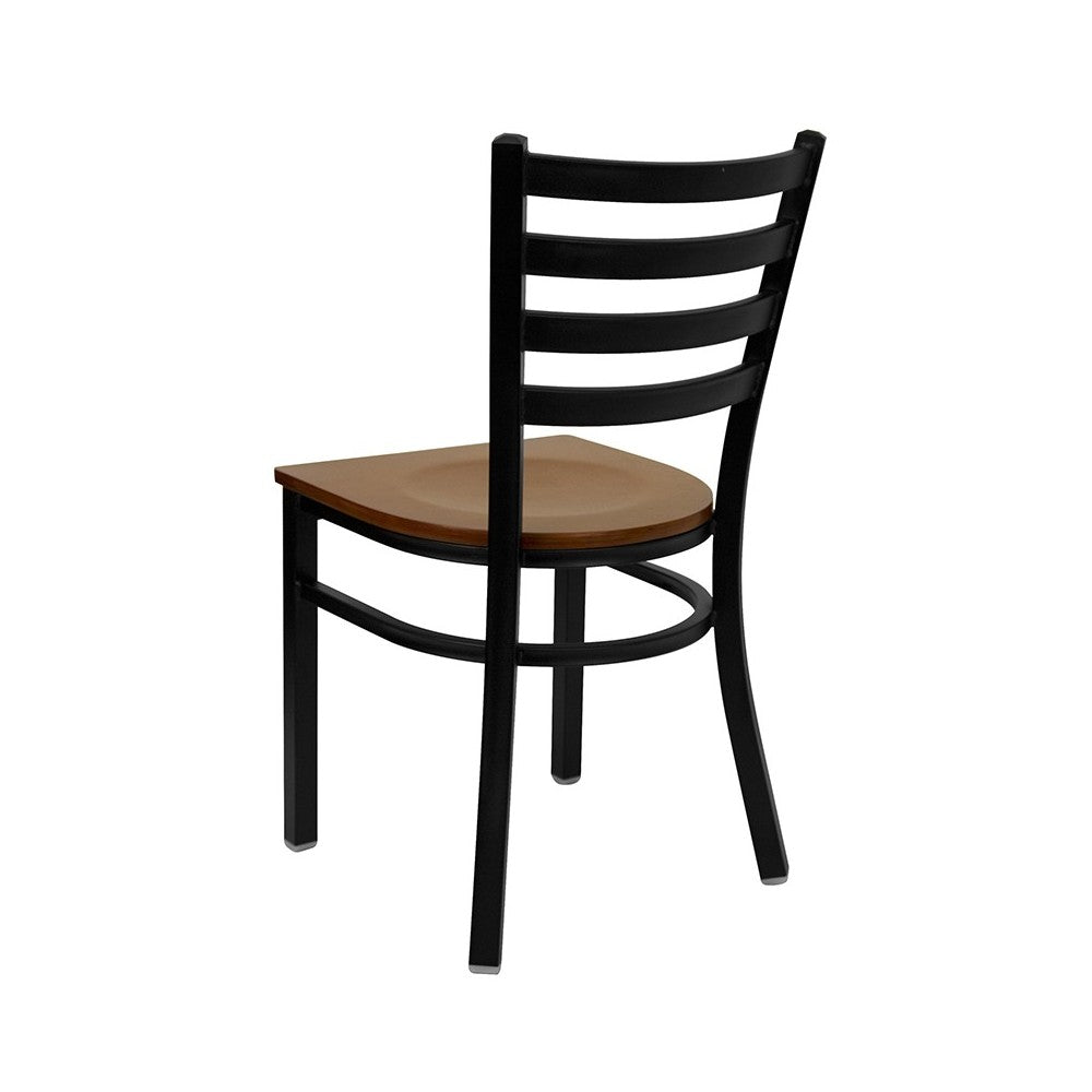 Black Ladder Back Metal Restaurant Chair - Cherry Wood Seat