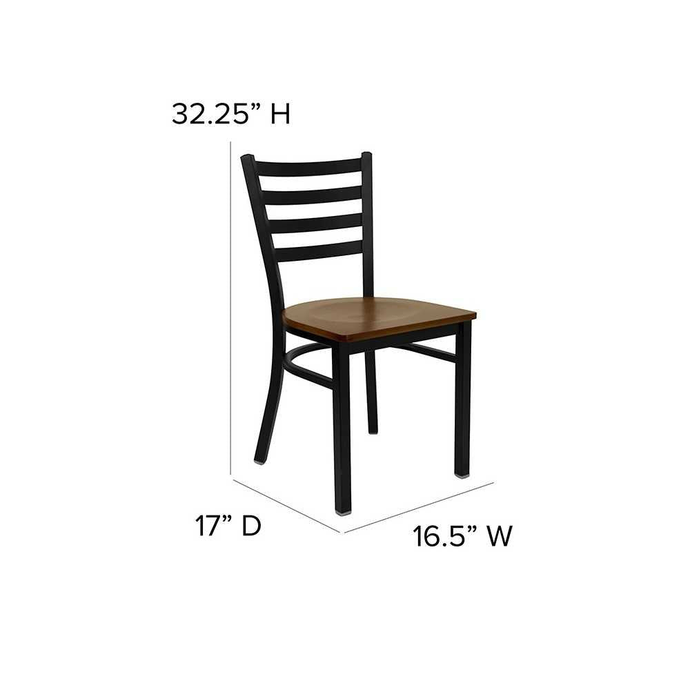 Black Ladder Back Metal Restaurant Chair - Cherry Wood Seat