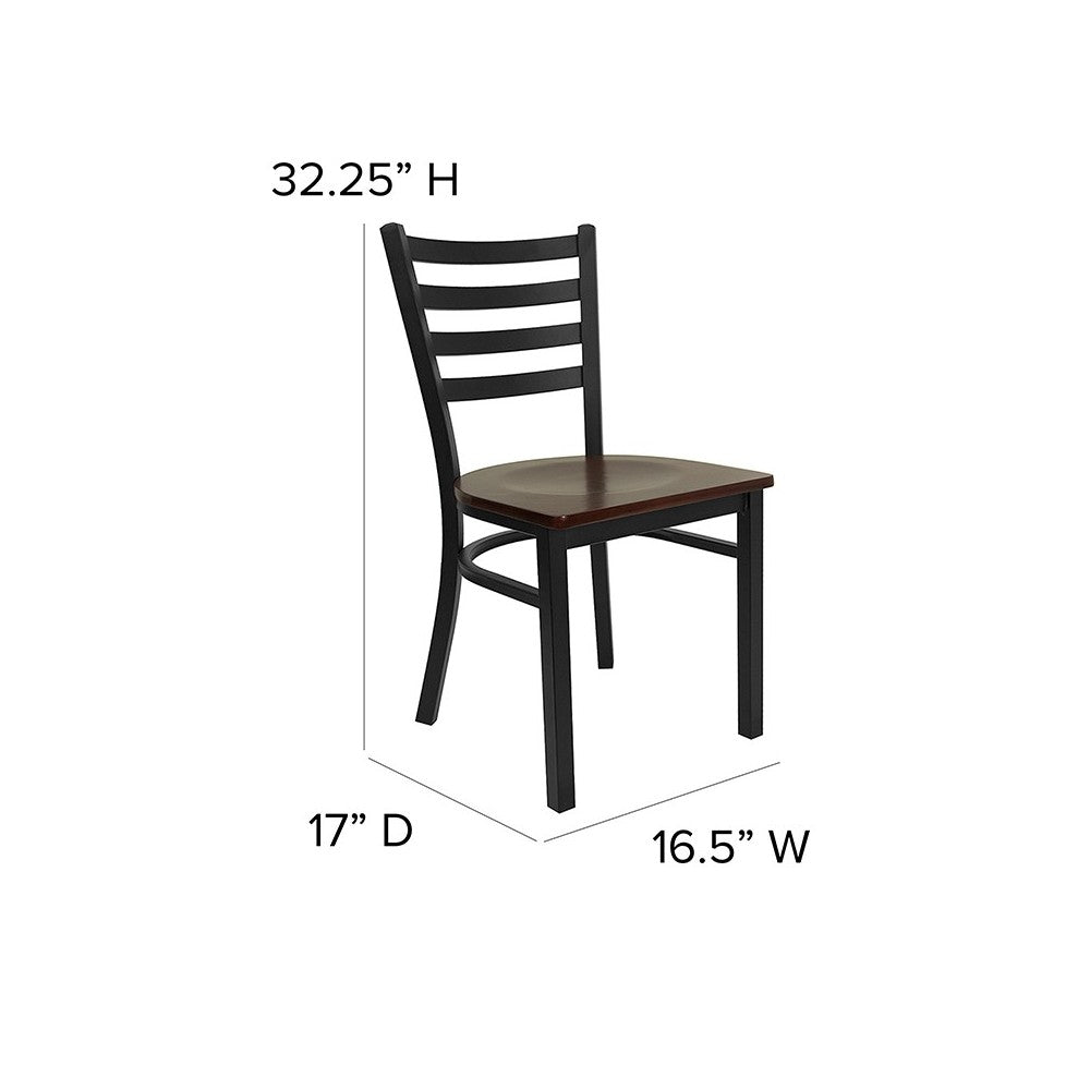 Black Ladder Back Metal Restaurant Chair - Mahogany Wood Seat
