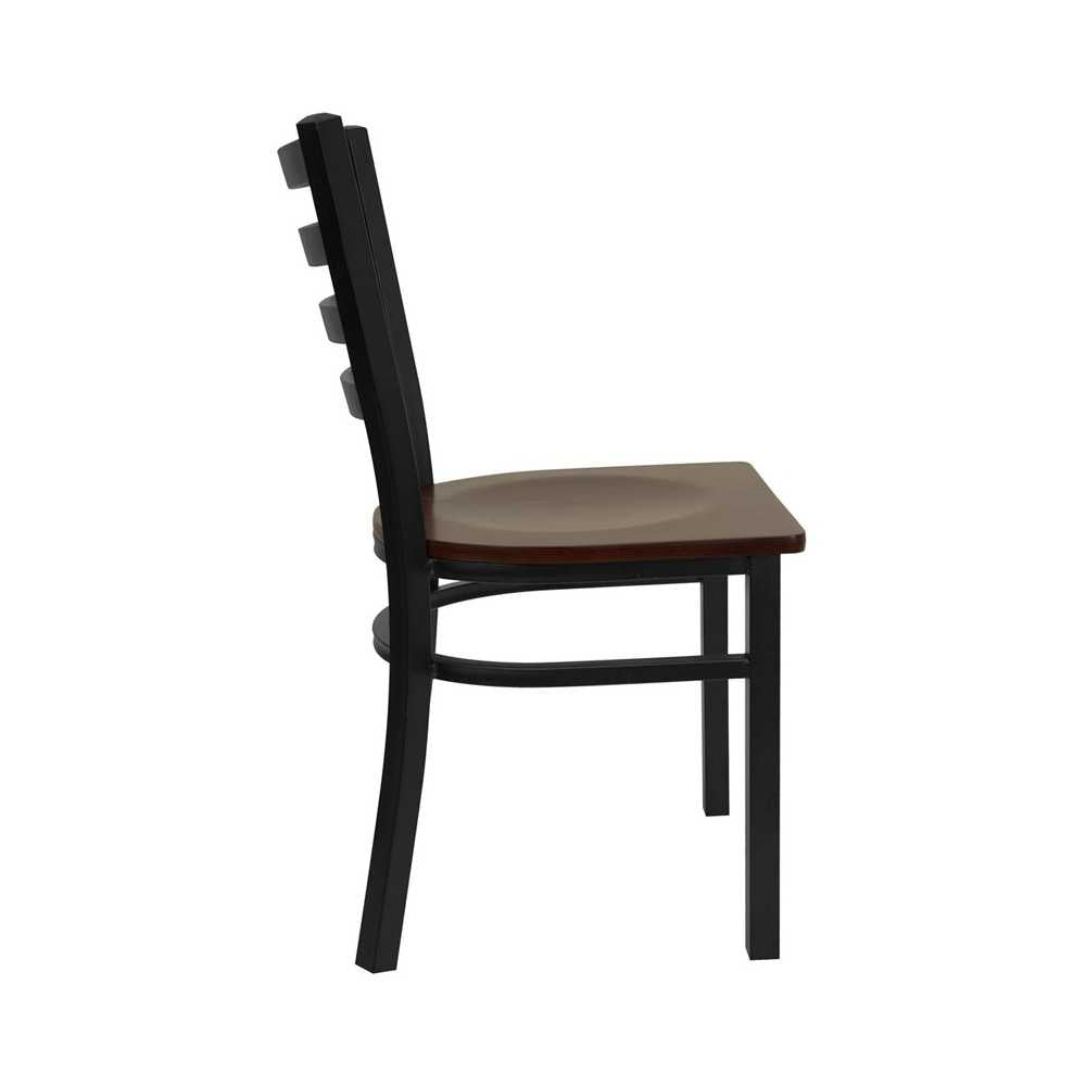 Black Ladder Back Metal Restaurant Chair - Mahogany Wood Seat