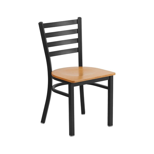 Black Ladder Back Metal Restaurant Chair - Natural Wood Seat