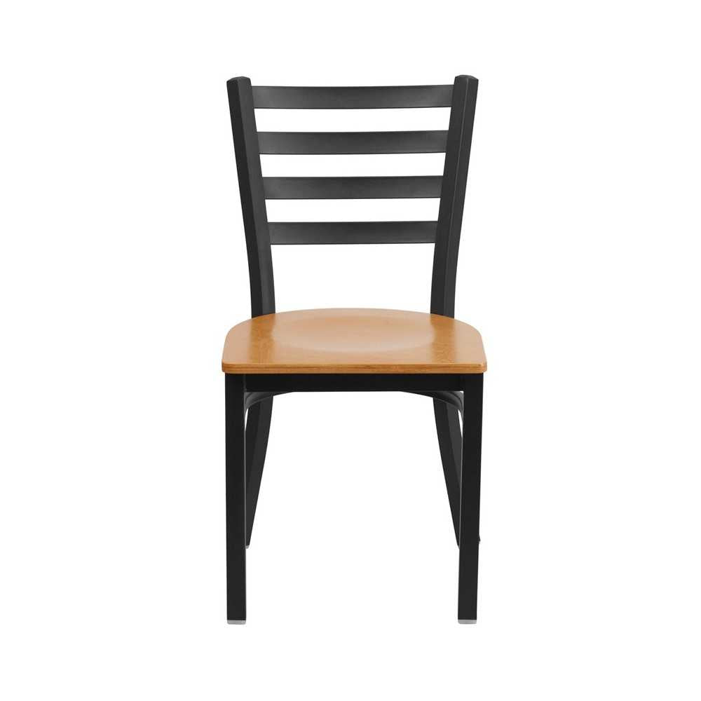 Black Ladder Back Metal Restaurant Chair - Natural Wood Seat