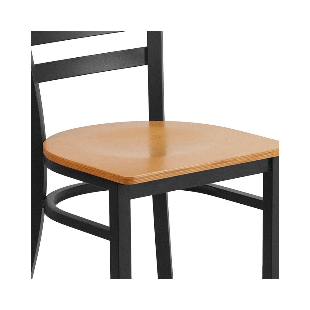 Black Ladder Back Metal Restaurant Chair - Natural Wood Seat