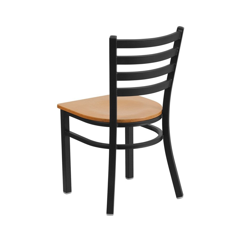 Black Ladder Back Metal Restaurant Chair - Natural Wood Seat