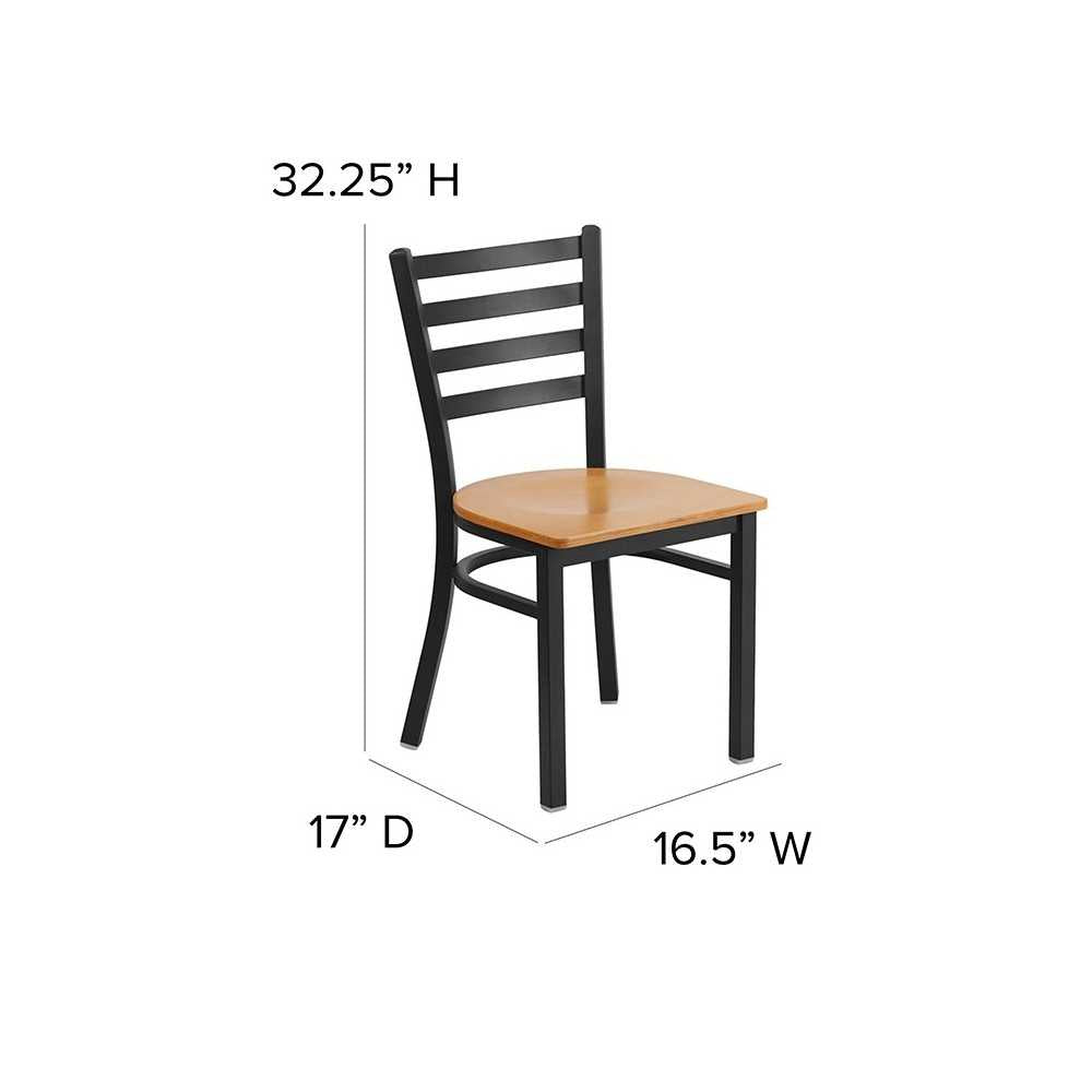 Black Ladder Back Metal Restaurant Chair - Natural Wood Seat