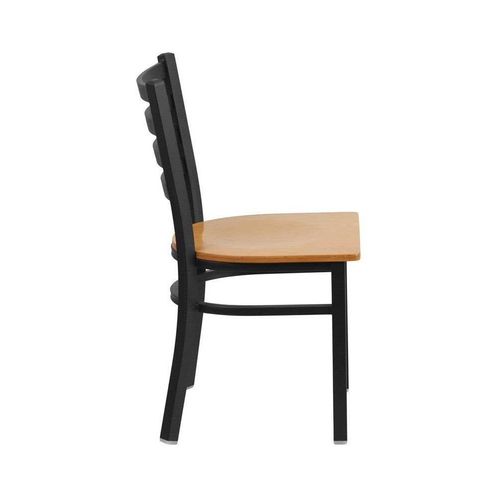 Black Ladder Back Metal Restaurant Chair - Natural Wood Seat