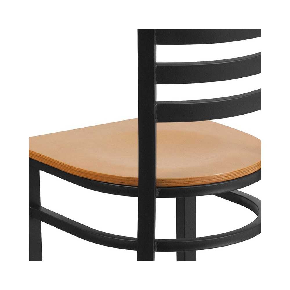 Black Ladder Back Metal Restaurant Chair - Natural Wood Seat