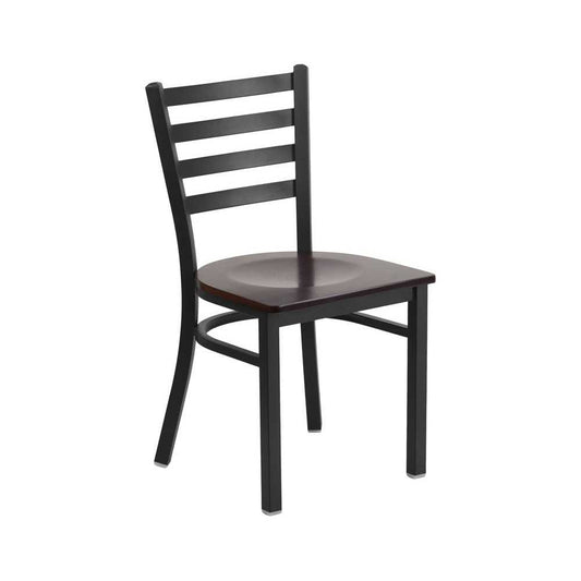 Black Ladder Back Metal Restaurant Chair - Walnut Wood Seat