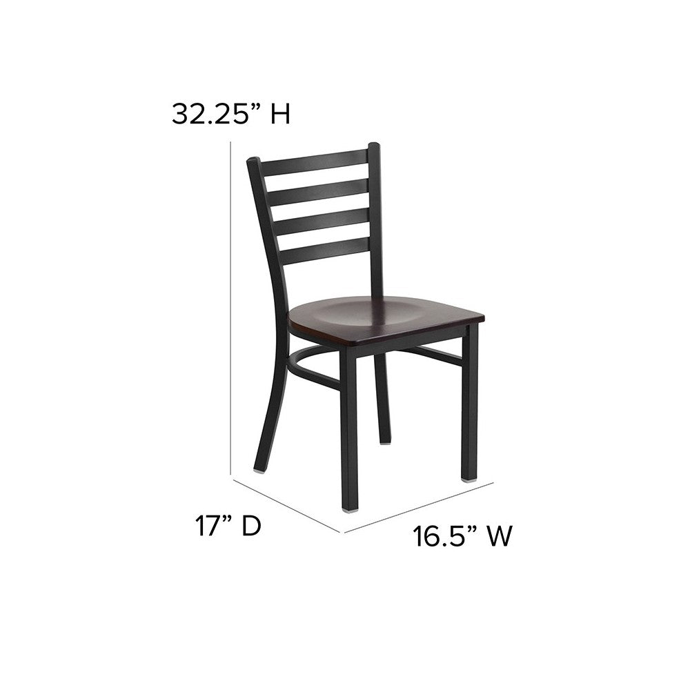 Black Ladder Back Metal Restaurant Chair - Walnut Wood Seat