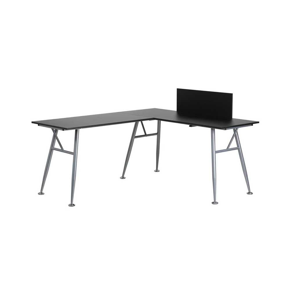 Black Laminate L-Shape Computer Desk with Silver Metal Frame