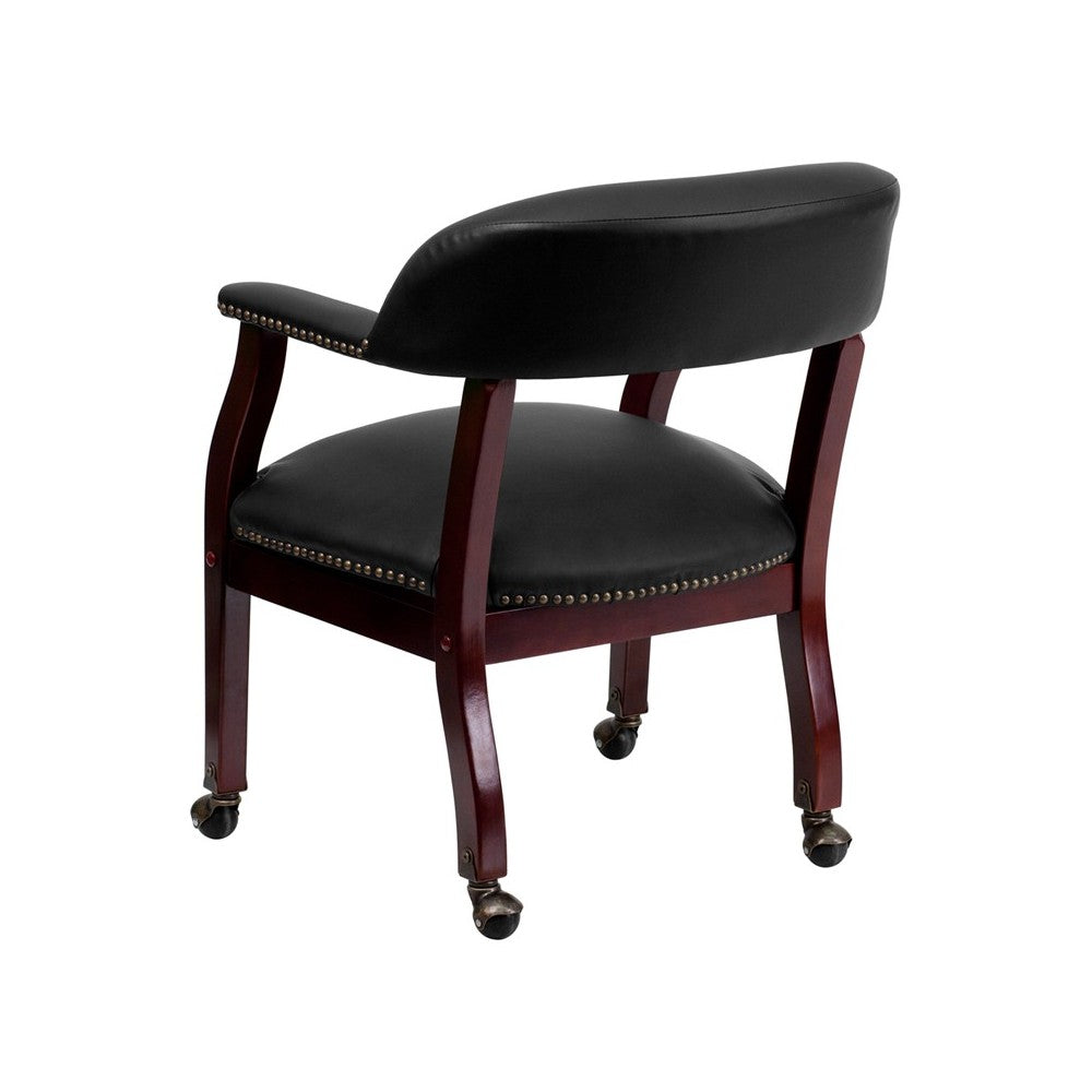 Black LeatherSoft Conference Chair with Accent Nail Trim and Casters