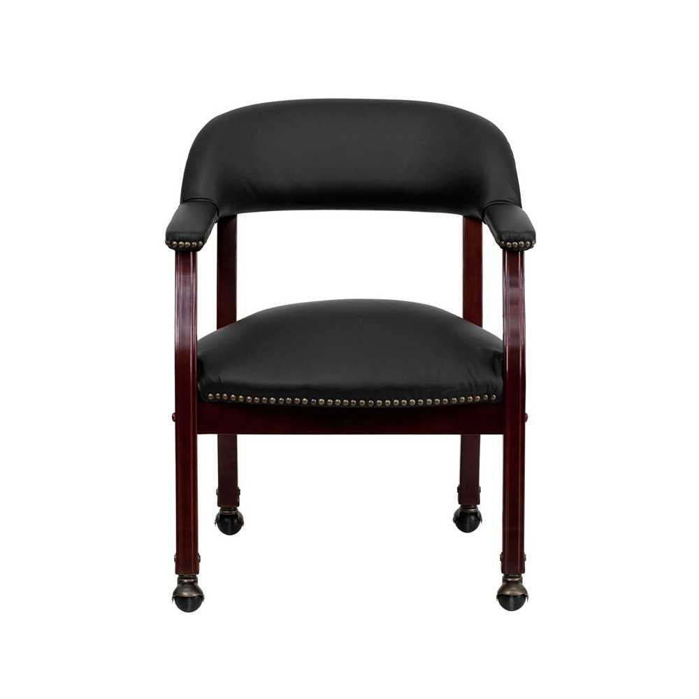 Black LeatherSoft Conference Chair with Accent Nail Trim and Casters