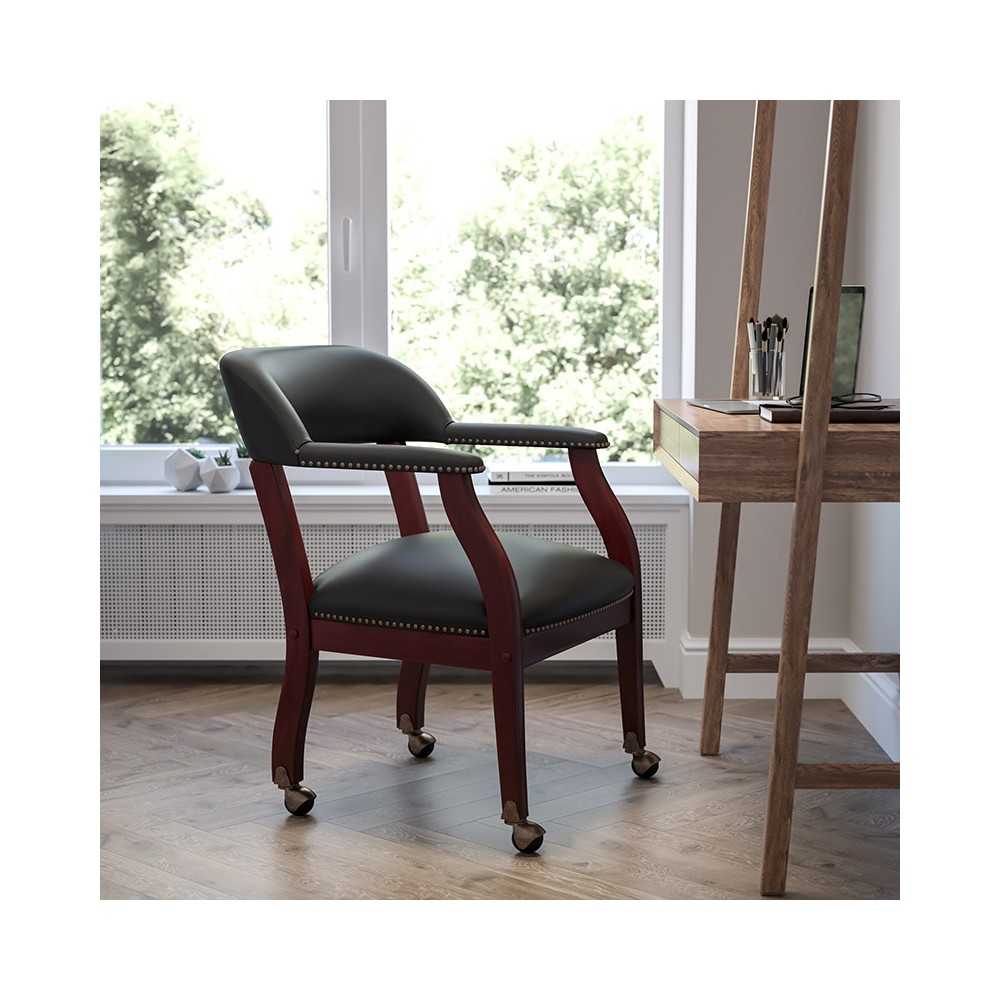Black LeatherSoft Conference Chair with Accent Nail Trim and Casters