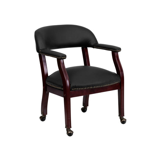 Black LeatherSoft Conference Chair with Accent Nail Trim and Casters