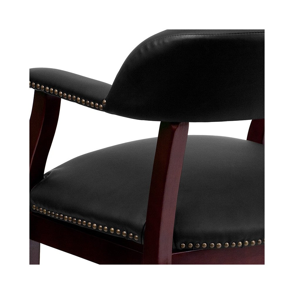 Black LeatherSoft Conference Chair with Accent Nail Trim and Casters