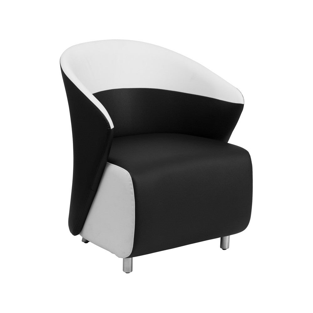 Black LeatherSoft Curved Barrel Back Lounge Chair with Melrose White Detailing